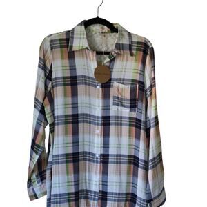 NWT Women's Honey Punch Plaid Lace Button Down Long Sleeve Medium